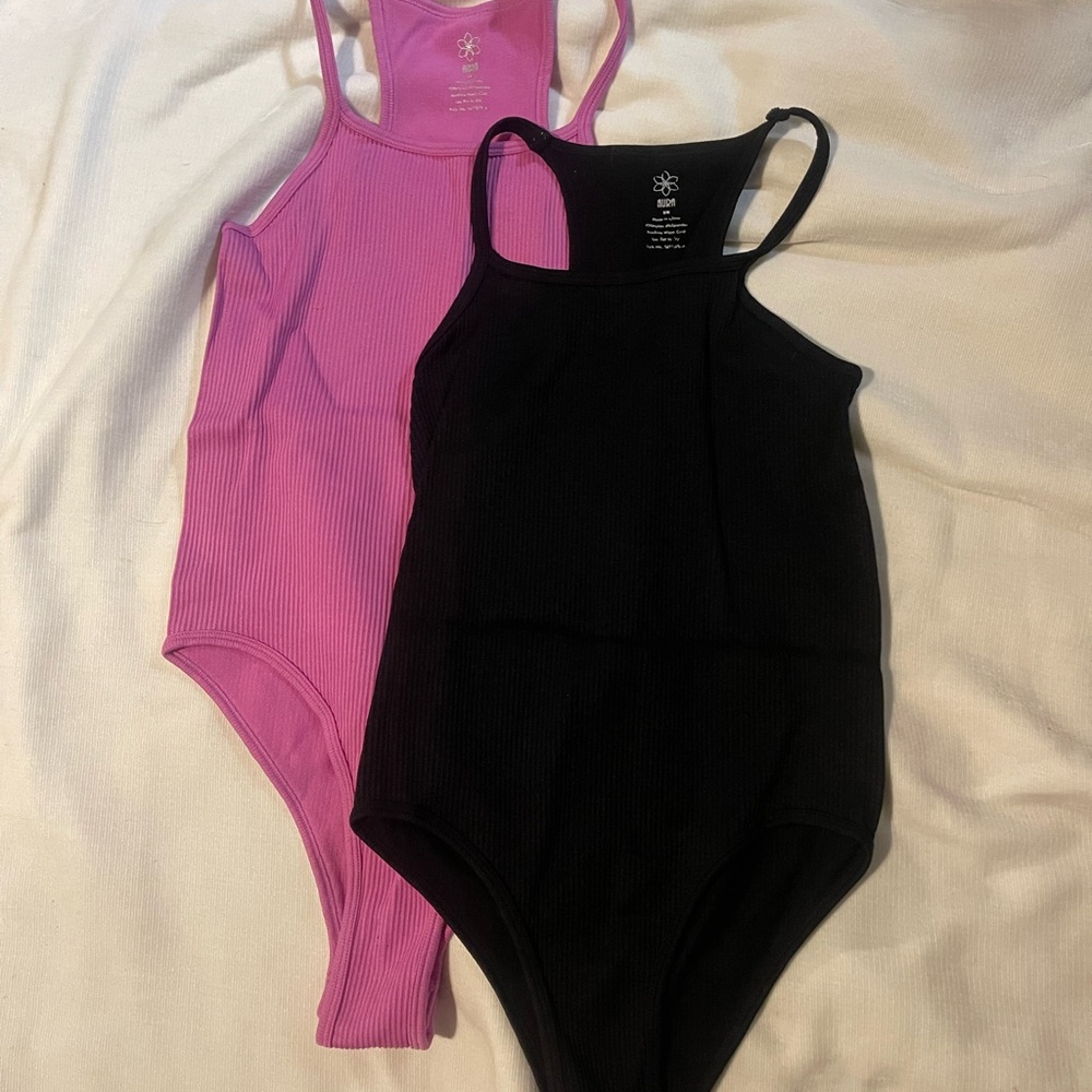 Aura Pink and Black Ribbed Bodysuits